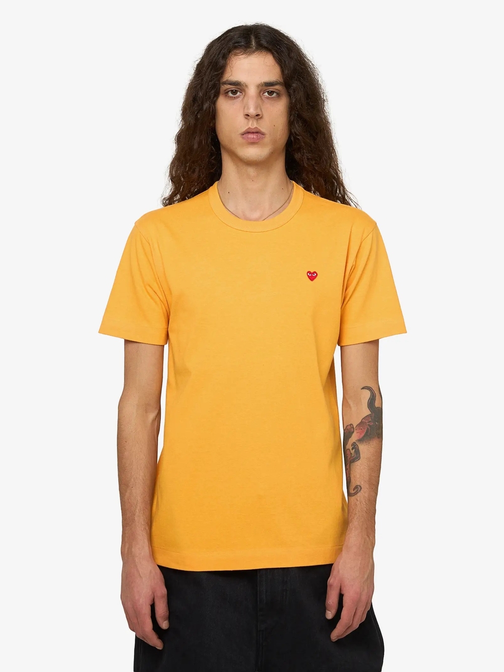 Play orange Men’s Heart-Embroidered Crewneck T-Shirt